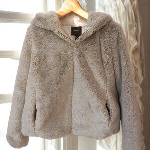 Shearling Faux Fur Super Soft Teddy Bomber Style Jacket with Princess Hood S